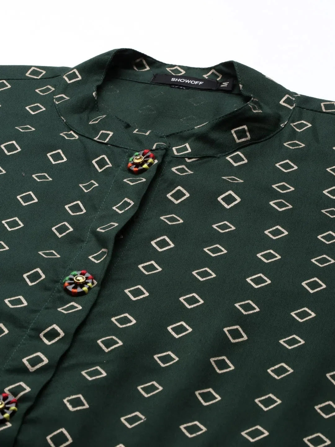 Green Printed Kurta - Women's Polyester Indian Kurtis | DesiQlo