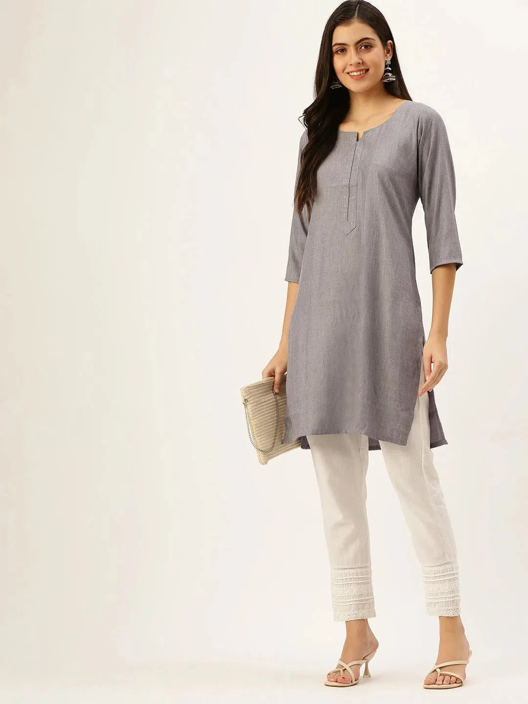 Grey Embellished Kurta: Elegant Indian Kurtas for Ladies