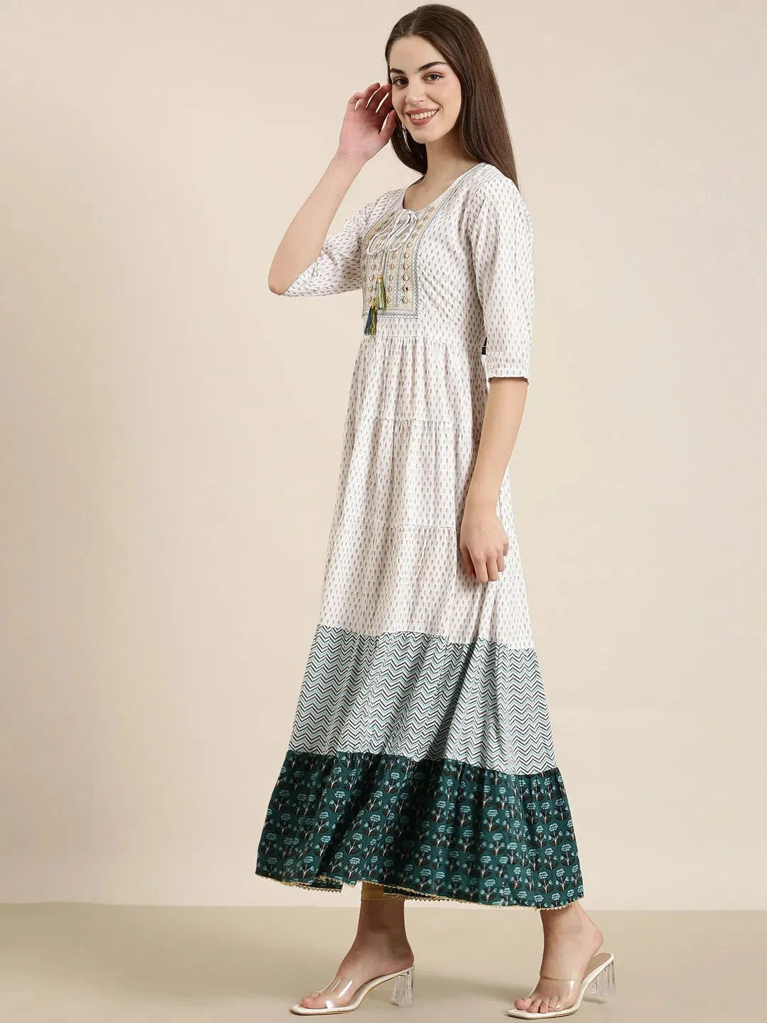 Off White Floral Anarkali Kurta - Women's Anarkali Kurti