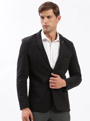 Men Notched Lapel Solid Black Blazer-AR-CODDKNIT-Black
