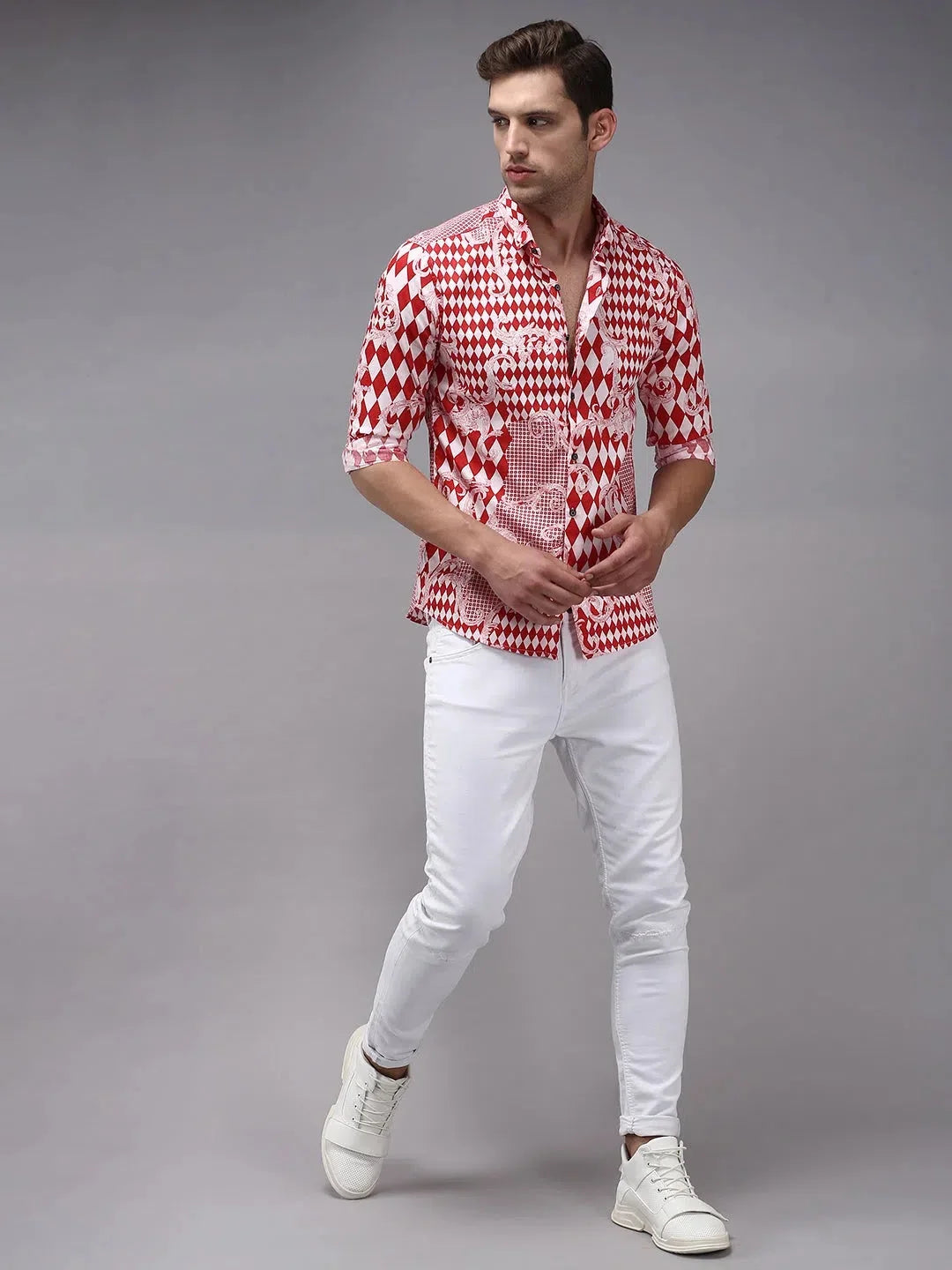 Trendy Red Printed Mens Shirt - Stylish Cotton Casual Shirts