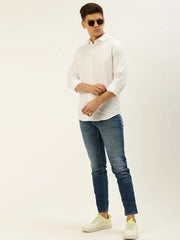 Men White Solid Casual Shirt-PARXPLAINDOBBY-3146-White
