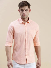 Men Peach Solid Casual Shirt-SWALLOW-1762-Peach