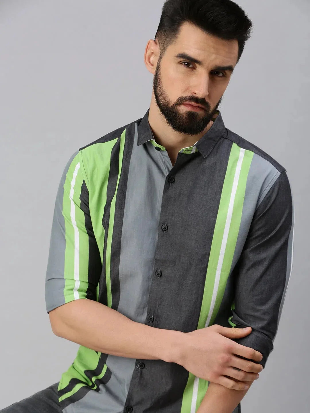 Grey Striped Mens Shirt - Stylish Cotton Formal Shirts