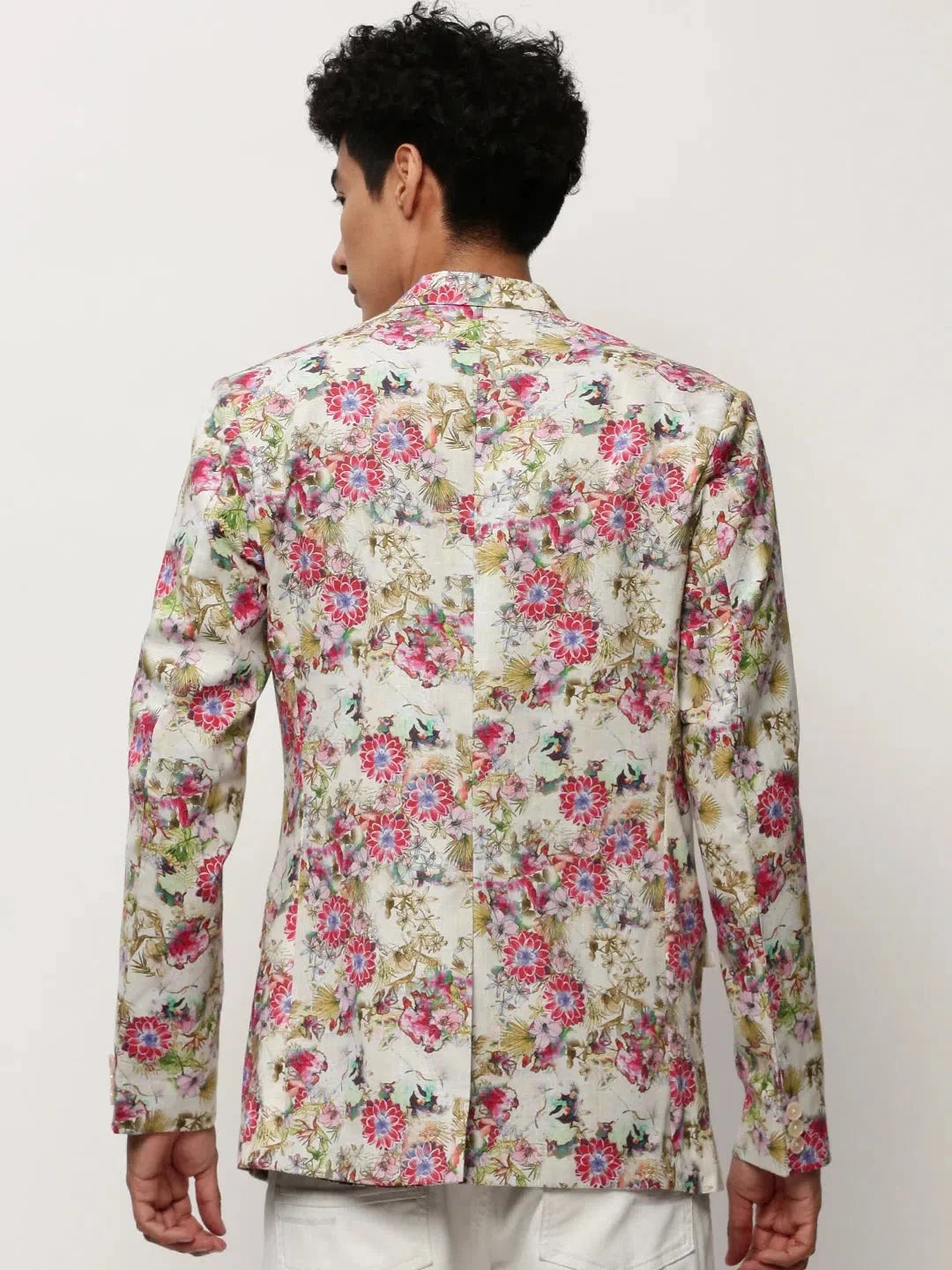 White Printed Casual Blazer - Stylish Men's Ethnic Wear Look
