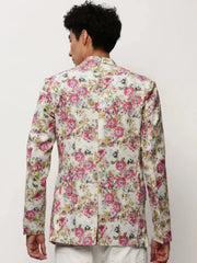 Men White Printed Casual Blazers-SOBLZ-082-8-Offwhite