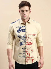 Men Khaki Printed Casual Shirt-JAVAPRINT-5128-Khaki