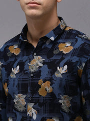 Men Blue Printed Casual Shirt-PARKERPRINT-1558-Navyblue
