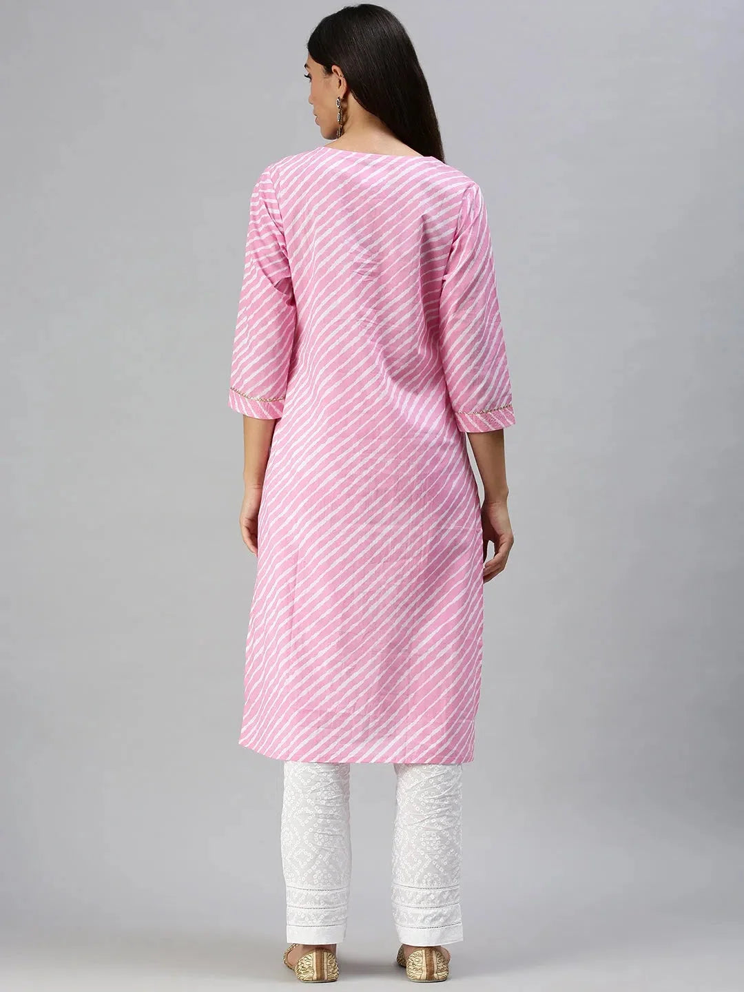 Pink & White Striped Women's Kurta Sets | Cotton Kurta Sets