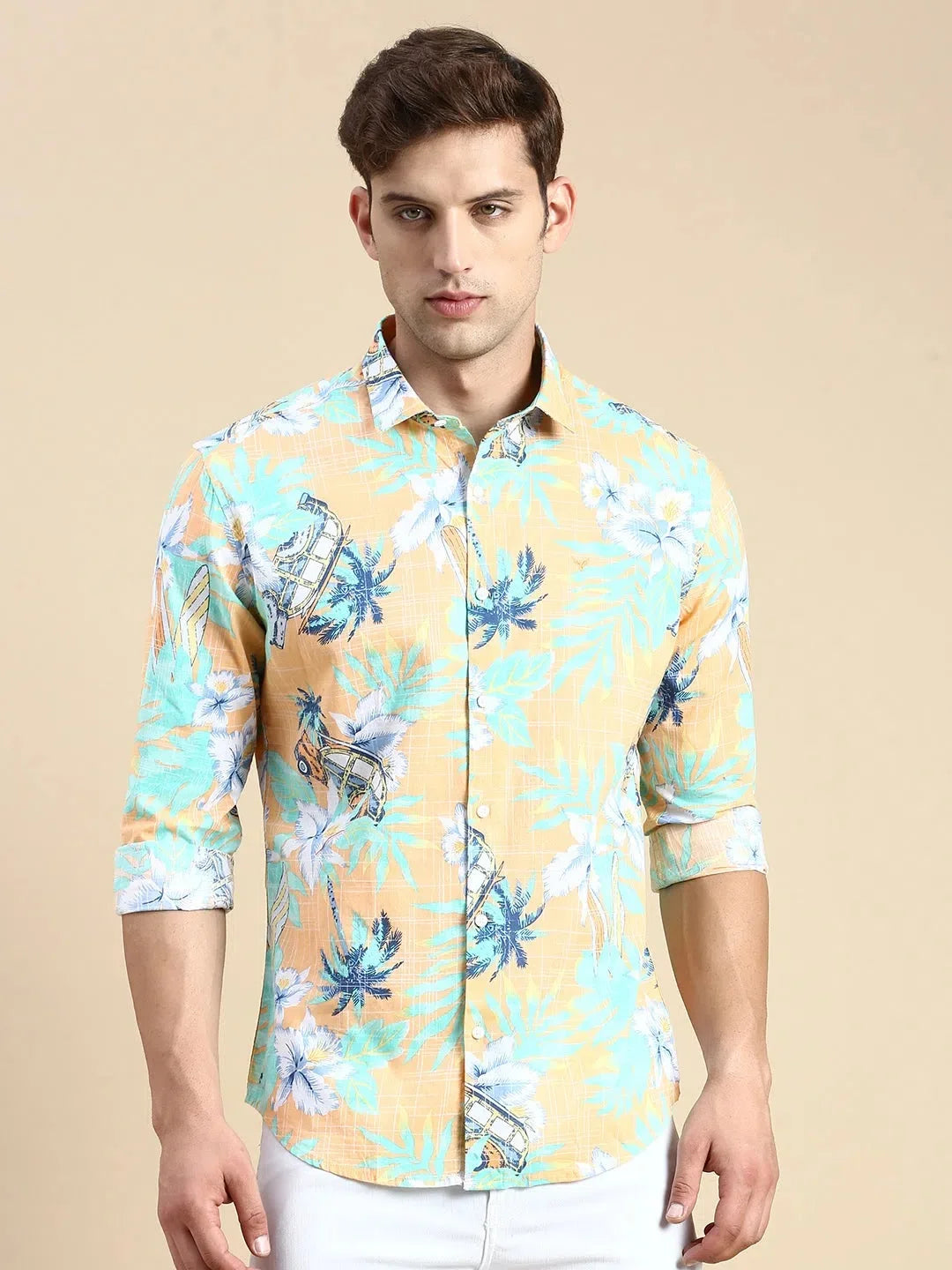 Orange Printed Mens Shirt | Cotton Casual Shirts DesiQlo