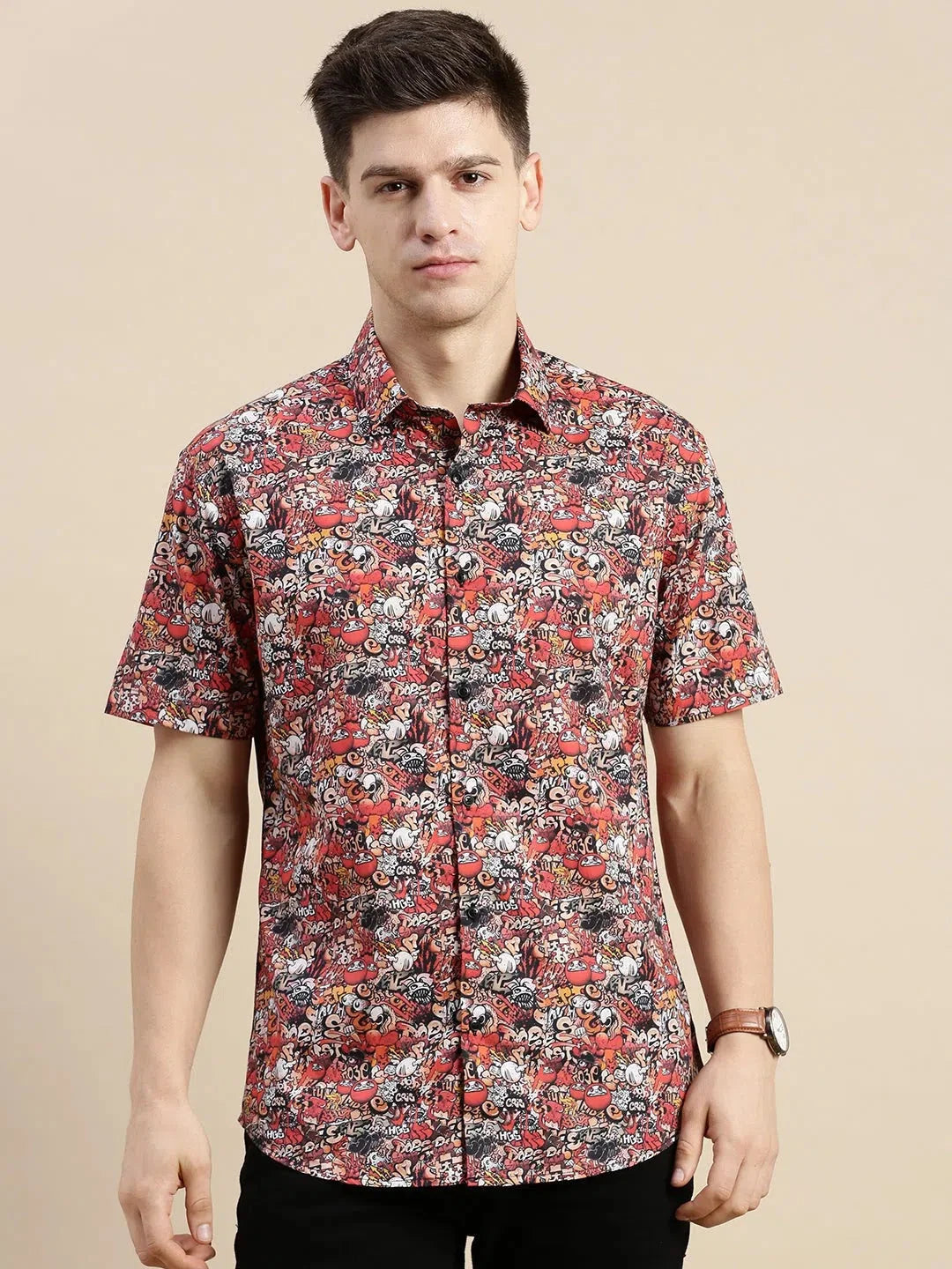 Multi Graphics Shirt | PolySatin Printed Mens Shirt - DesiQlo
