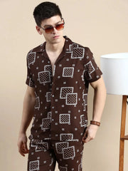 Men Brown Printed Casual Co ord Set-BLACKBERRY-1691-Brown