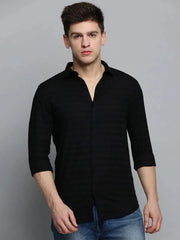 Men Black Solid Casual Shirt-DEERASTRIPES-2078-Black