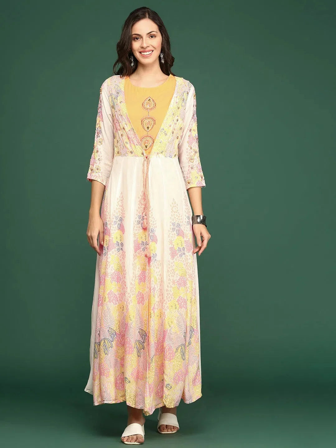 Yellow Printed Anarkali Kurta - Women's Cotton Anarkali Kurti