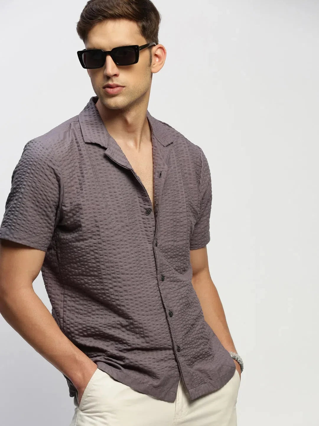 Men's Grey Solid Cotton Shirt | DesiQlo Formal Shirt Shop