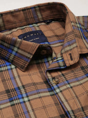 Men Brown Checked Casual Shirt-ALBACHECKS-68-Brown