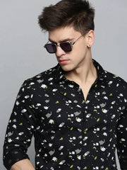 Men Black Printed Casual Shirt-RDPRINT-3009-Black