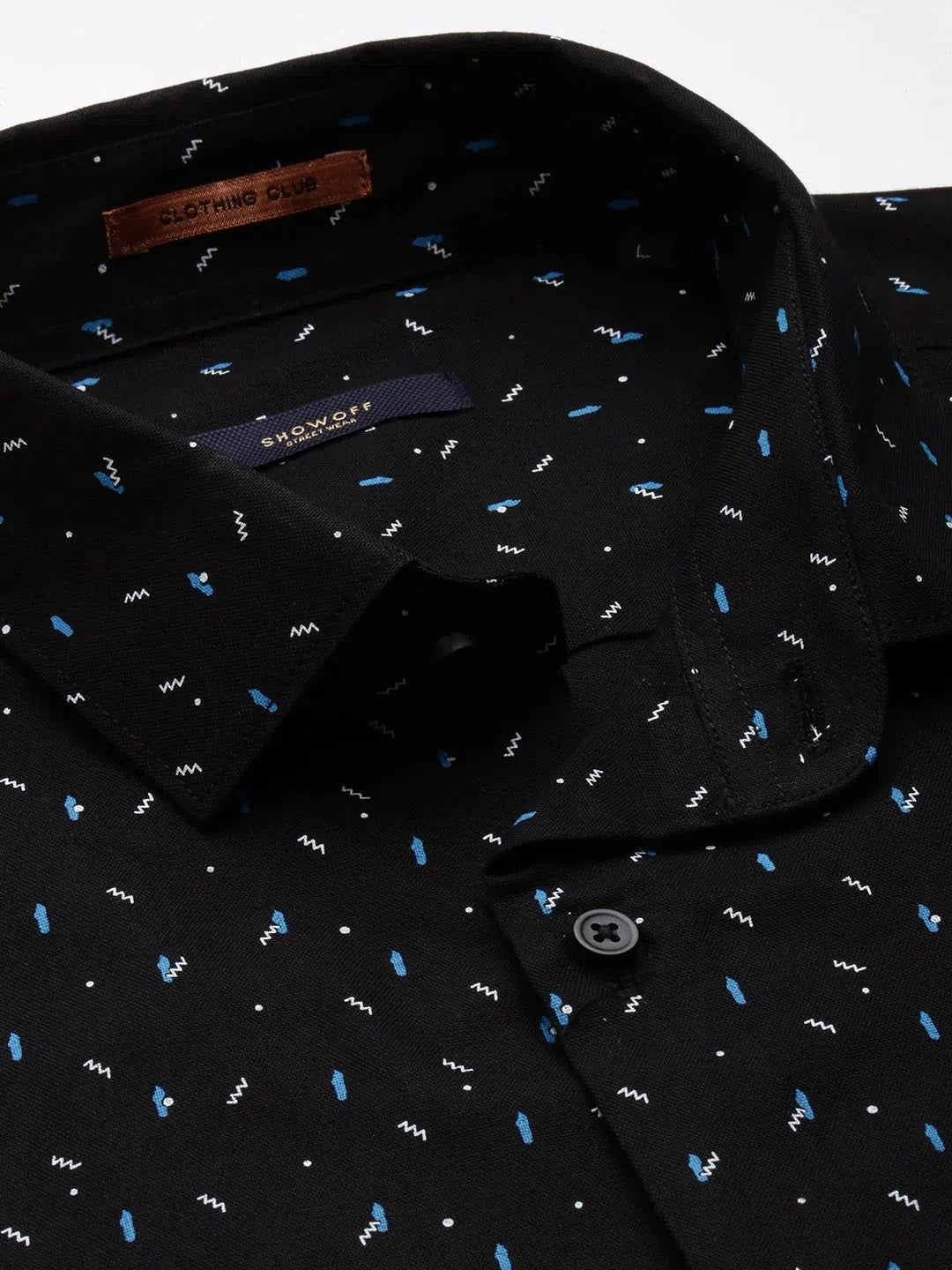 Black Geometric Cotton Mens Shirt | Casual Printed Shirt