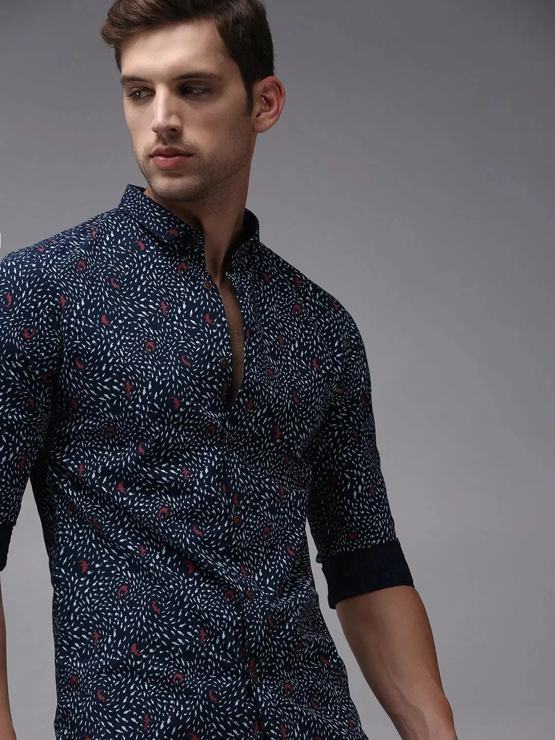 Men Blue Printed Casual Shirt-EASTIONPRINT-1426-Navyblue