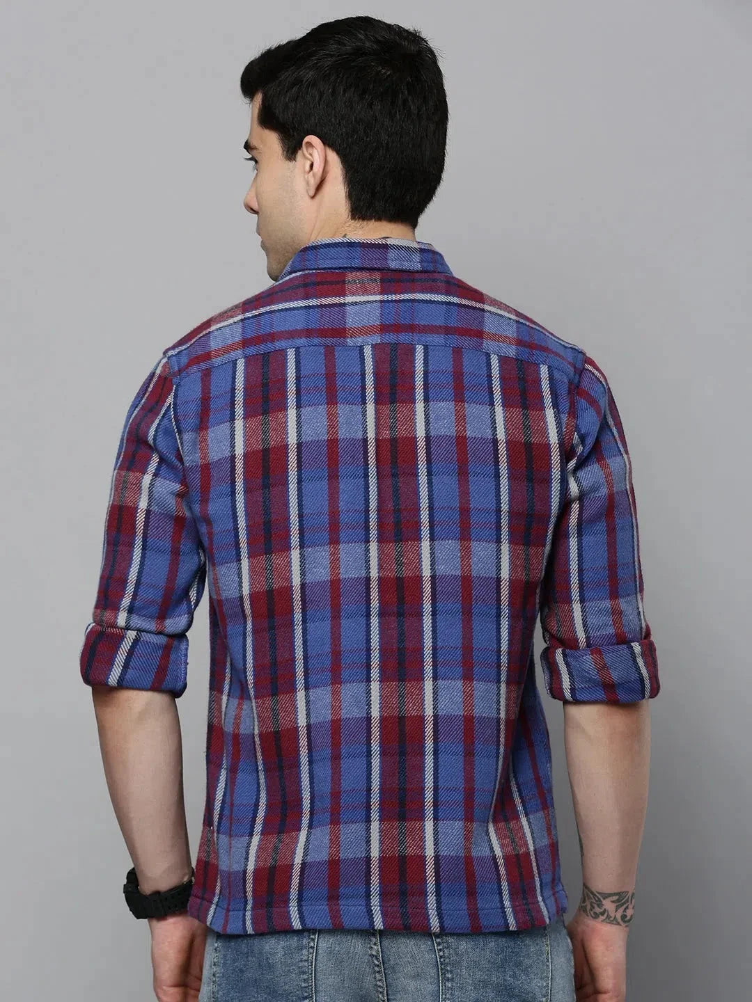 Blue Checked Mens Shirt | Cotton Casual Shirt DesiQlo