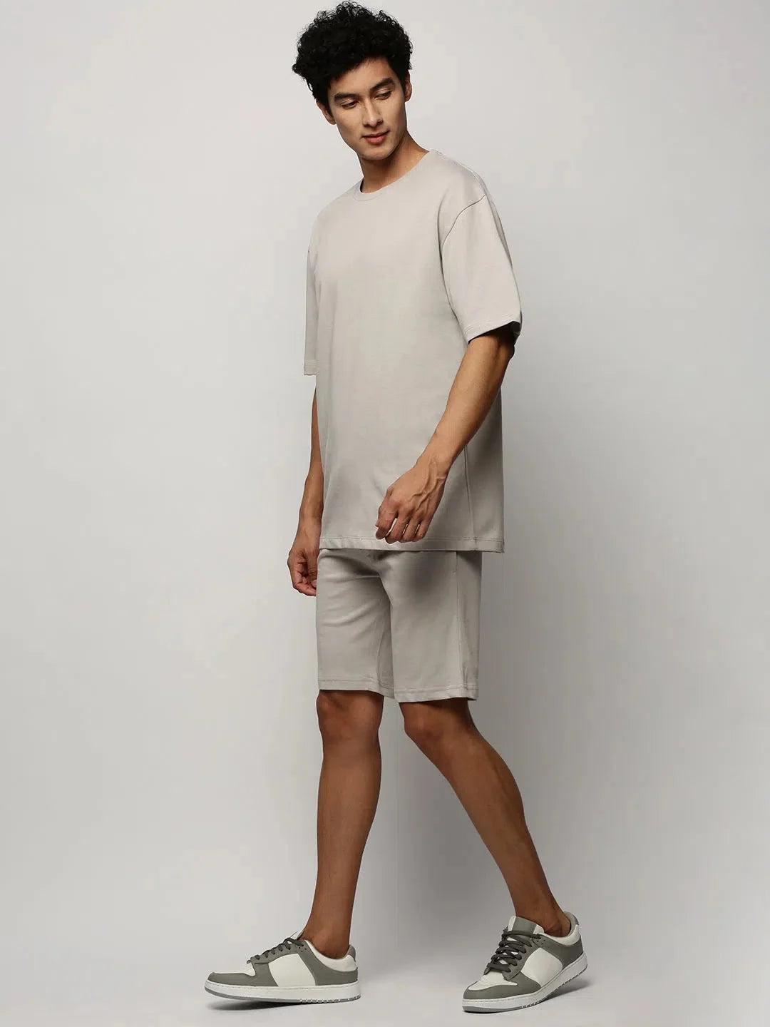 Men's Grey Solid Co ord Set | Cotton Casual Two Piece Sets