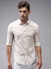 Men White Printed Casual Shirt-OMANPRINT-1581-Offwhite