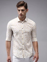 Men White Printed Casual Shirt-OMANPRINT-1581-Offwhite