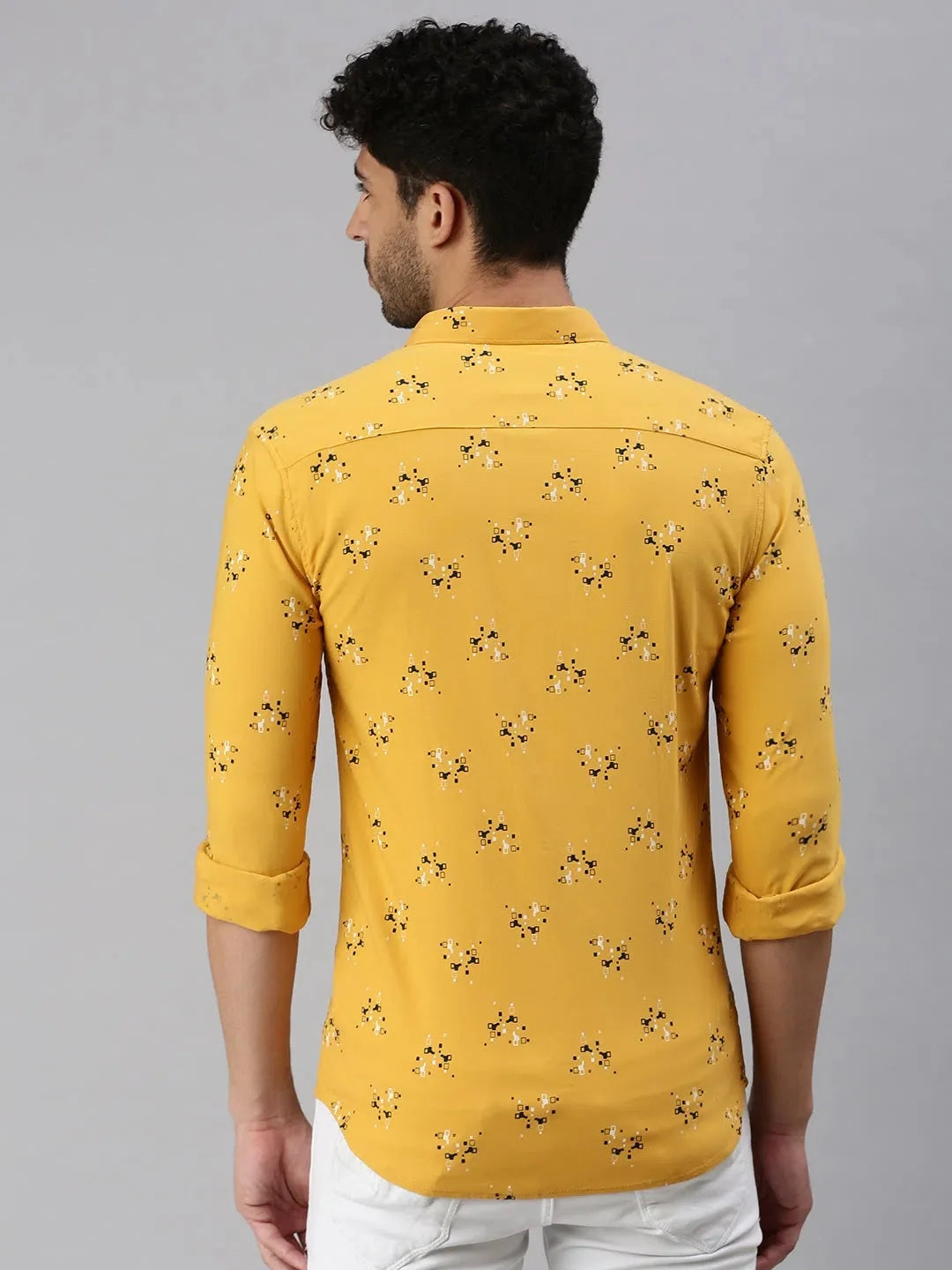 Yellow Printed Mens Shirt - Trendy Cotton Casual Shirt