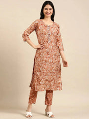 Women's Brown Printed Kurta SetKC-3369-Copper