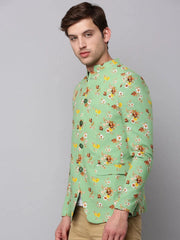 Men Green Printed Blazer-SOBLZ-302-Green