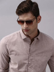 Men Beige Solid Casual Shirt-COLINLINEN-1331-Beige