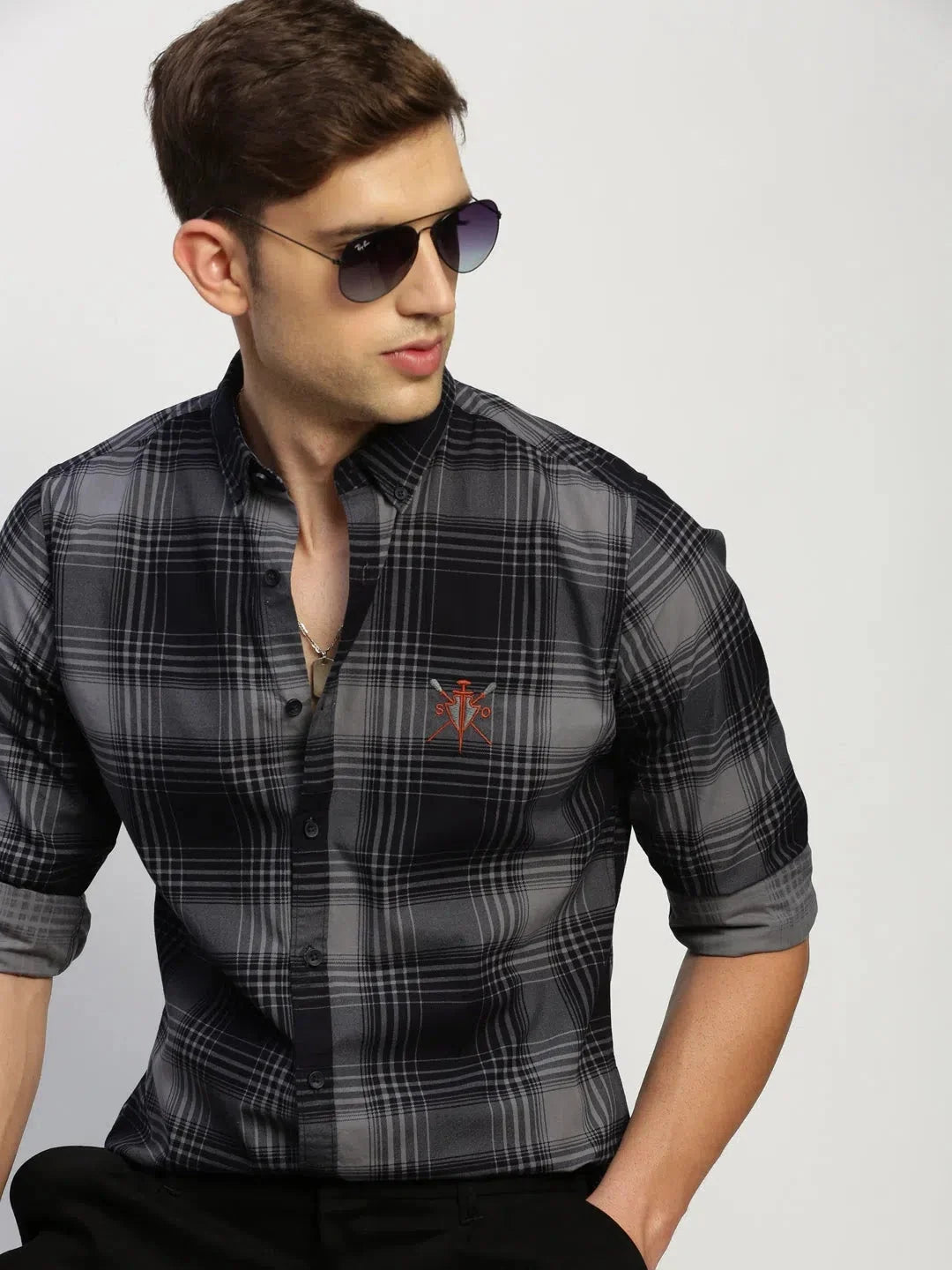 Men's Navy Checkered Cotton Shirt | DesiQlo Beach Shirts