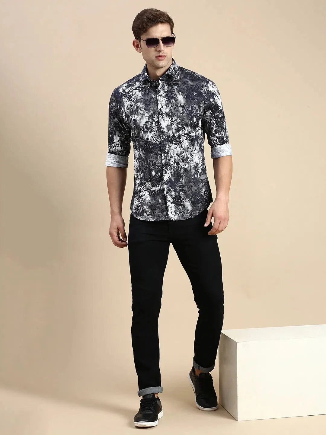 Black Printed Mens Shirt | Cotton Casual Shirts DesiQlo