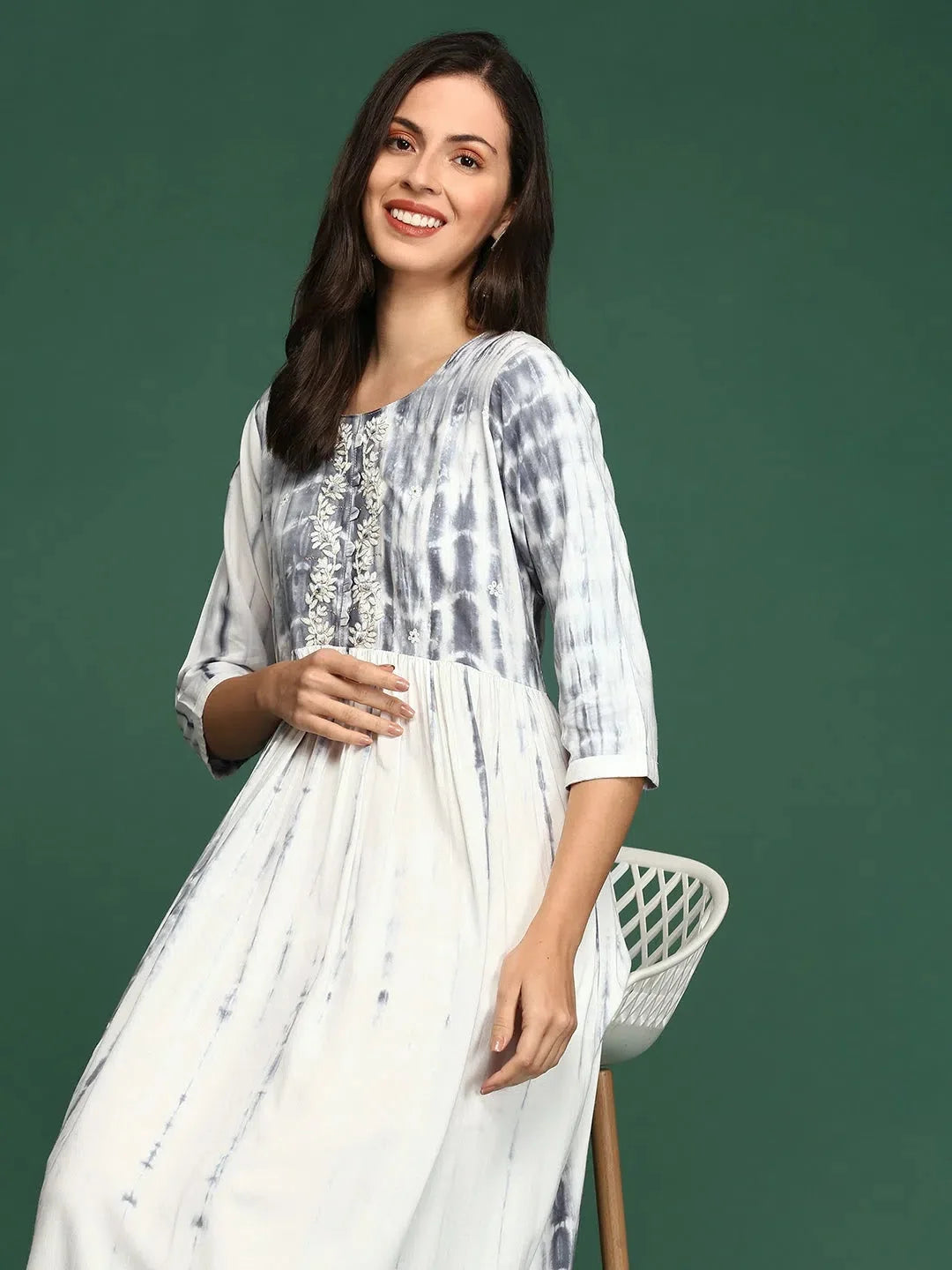 White Tie Dye Anarkali Kurta - Women's Cotton Anarkali Suit