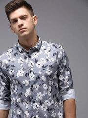 Men Grey Printed Casual Shirt-KELVENPRINT-1393-Grey