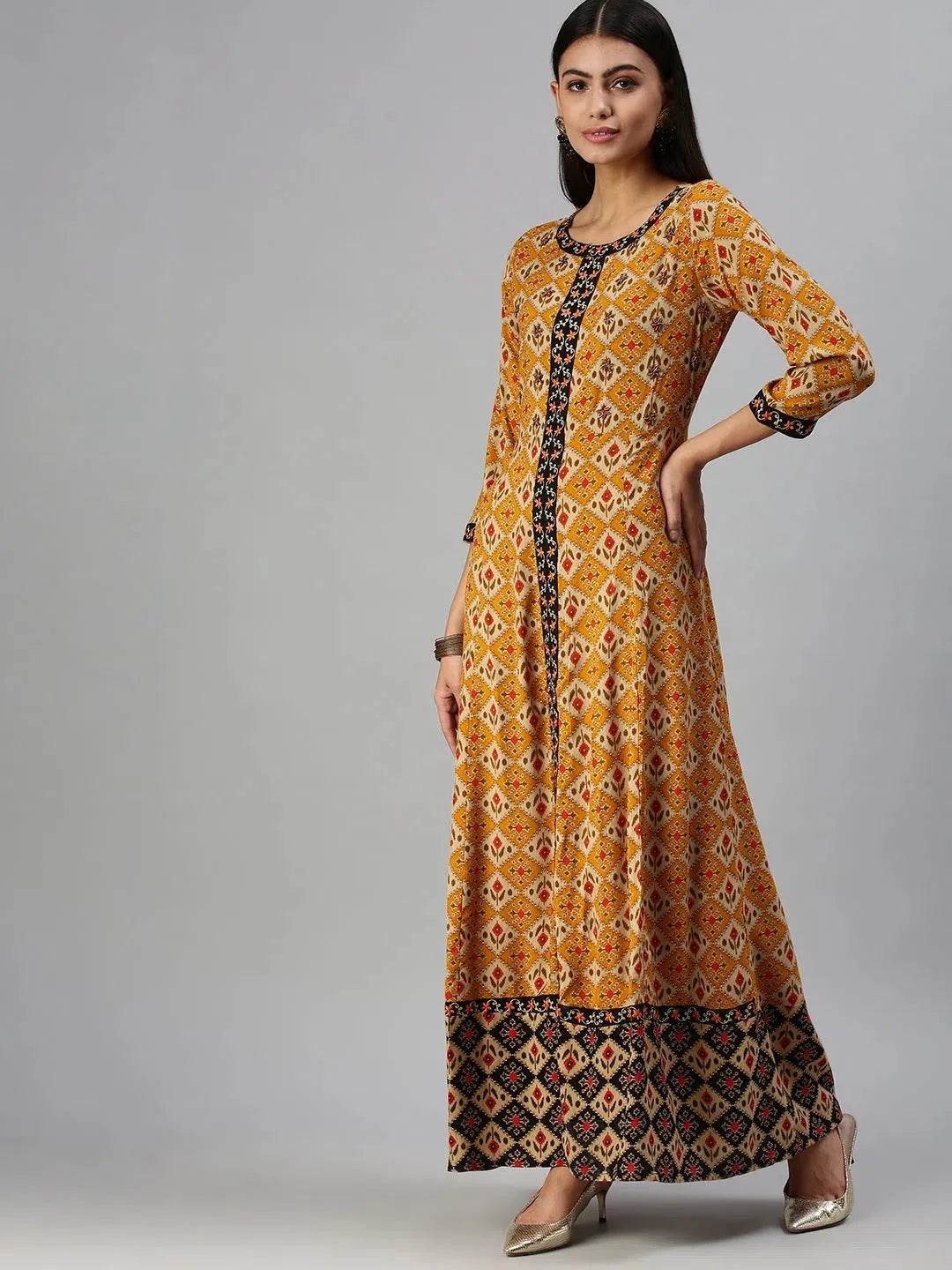 Mustard Printed Anarkali Kurta | Women's Anarkali Salwar Kameez
