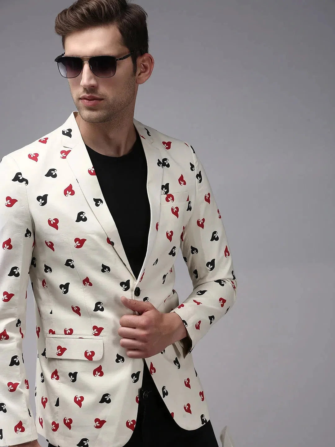 Beige Printed Blazer: Men's Ethnic Wear - DesiQlo Style
