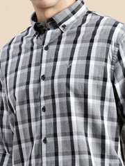 Men Grey Checked Casual Shirt-GROVER-1123-Grey
