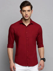 Men Maroon Solid Casual Shirt-SUPREMEPLAIN-1945-Maroon