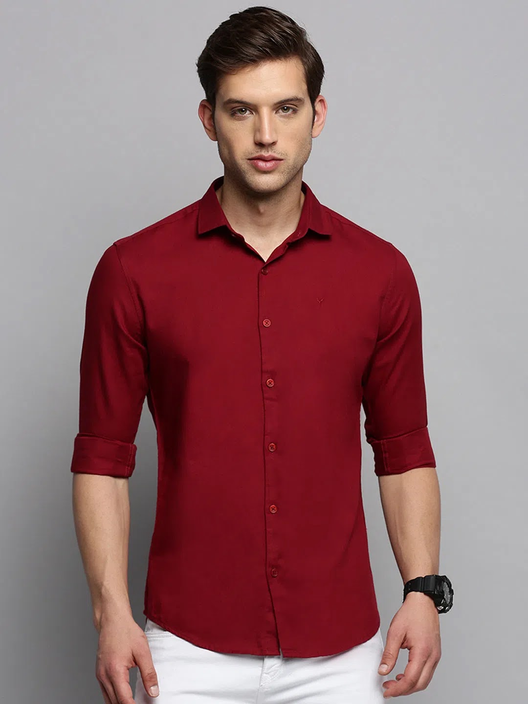 Maroon Solid Cotton Mens Shirt | DesiQlo Casual Comfort
