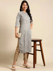 Women's Grey Printed Straight Kurta-GW-500-P-Grey