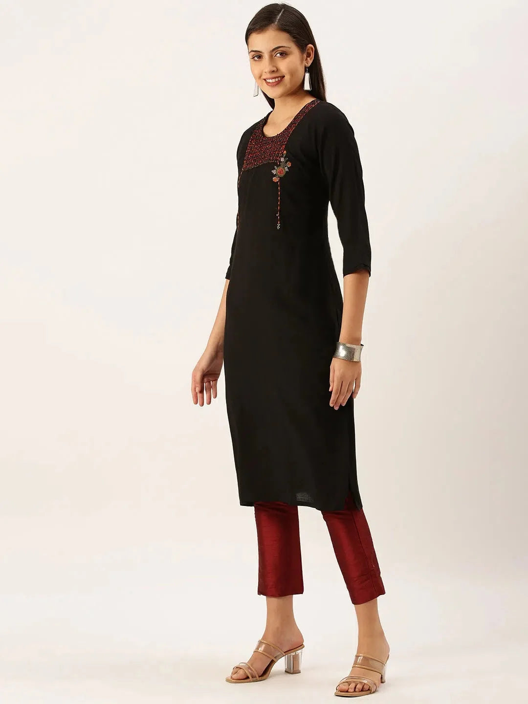 Black Cotton Kurta for Women | Embellished Indian Kurta