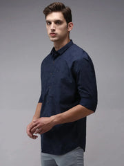 Men Blue Printed Casual Shirt-OMANPRINT-1590-Navyblue