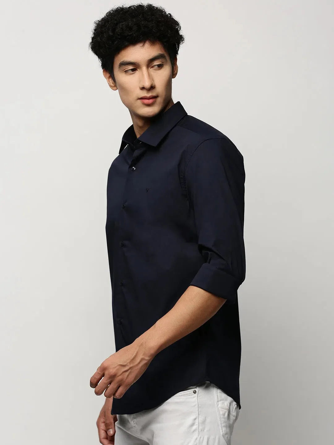 Men's Navy Solid Cotton Shirt | DesiQlo Formal Shirts