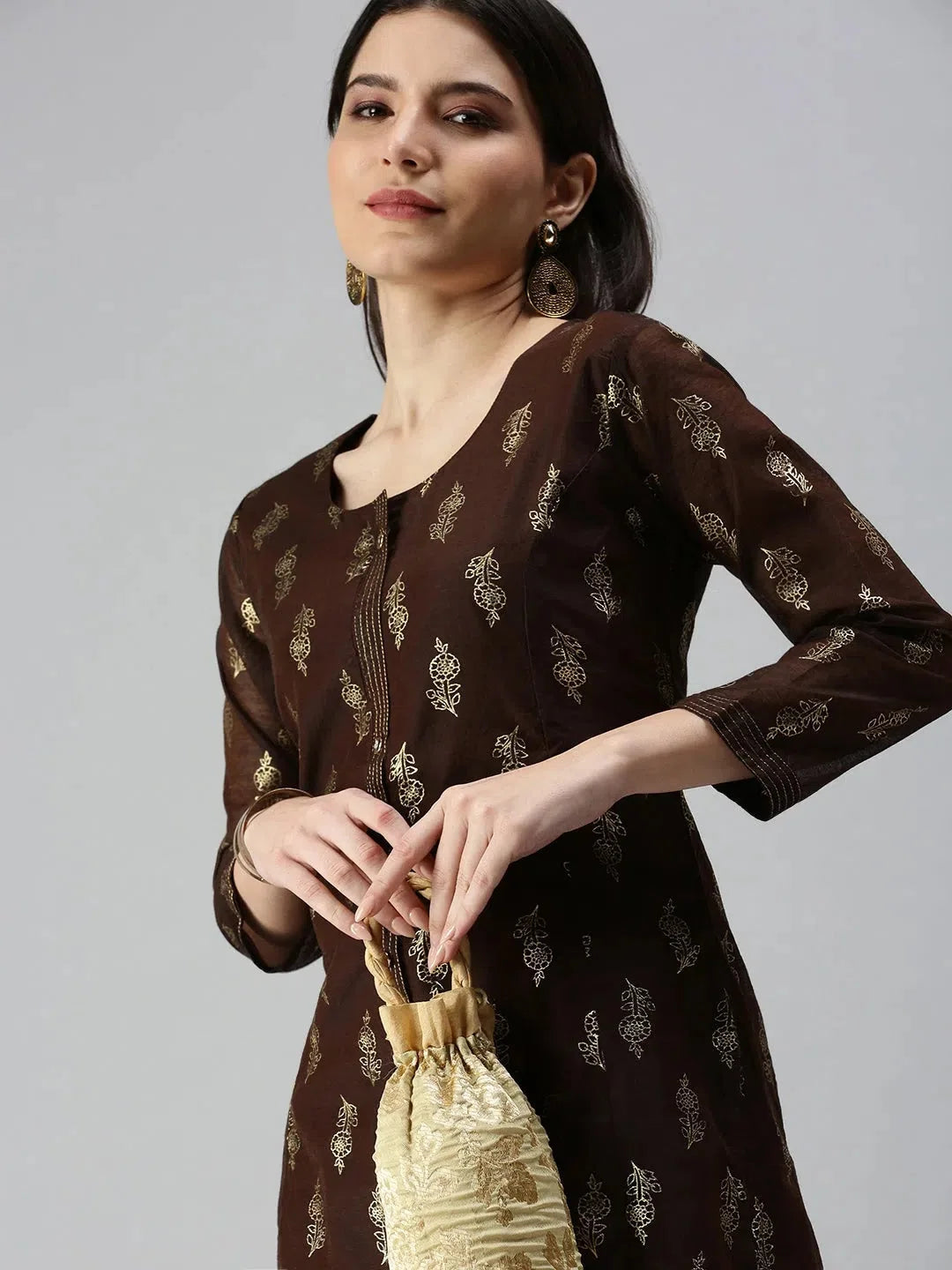 Brown Printed Cotton Kurta | Women's Daily Wear Indian Kurtis