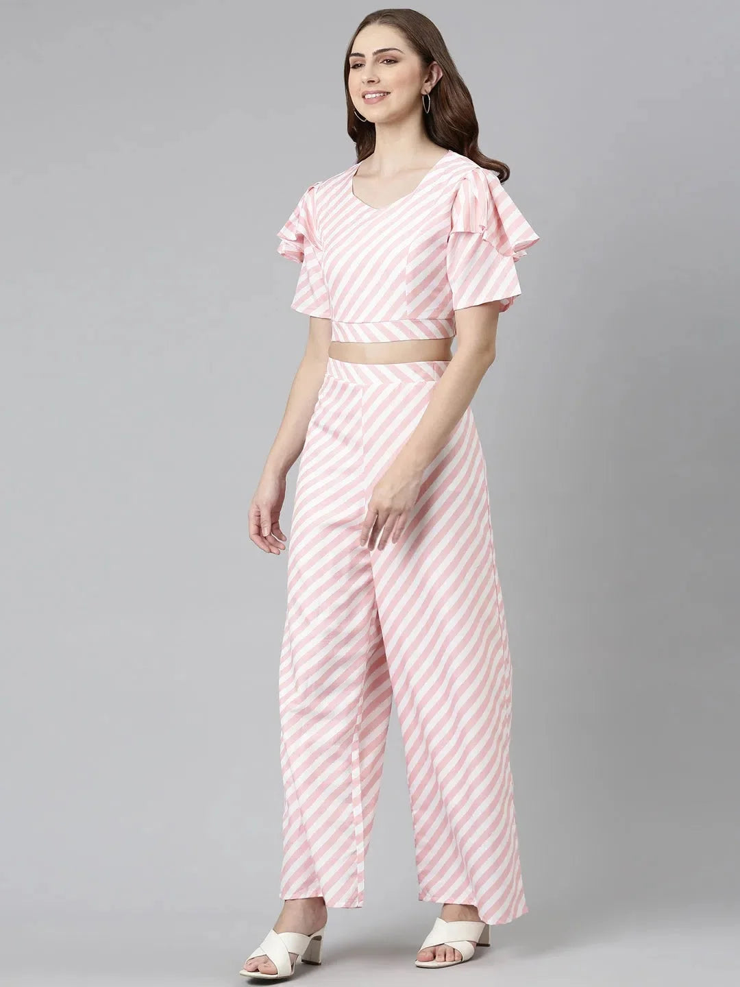 Peach Striped Co ord Sets | Cord Set for Women Online