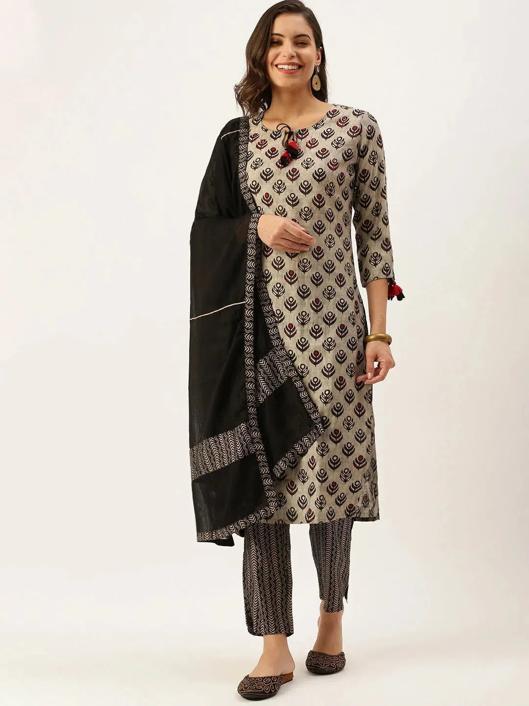 Grey Cotton Indian Kurta Sets | Women's Kurta Sets with Dupatta