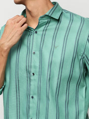 Men Green Striped Casual Casual Shirts-YARROWSTRIPE-5641-Seagreen