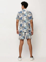 Men White Printed Casual Co ords-AM-98-5-White