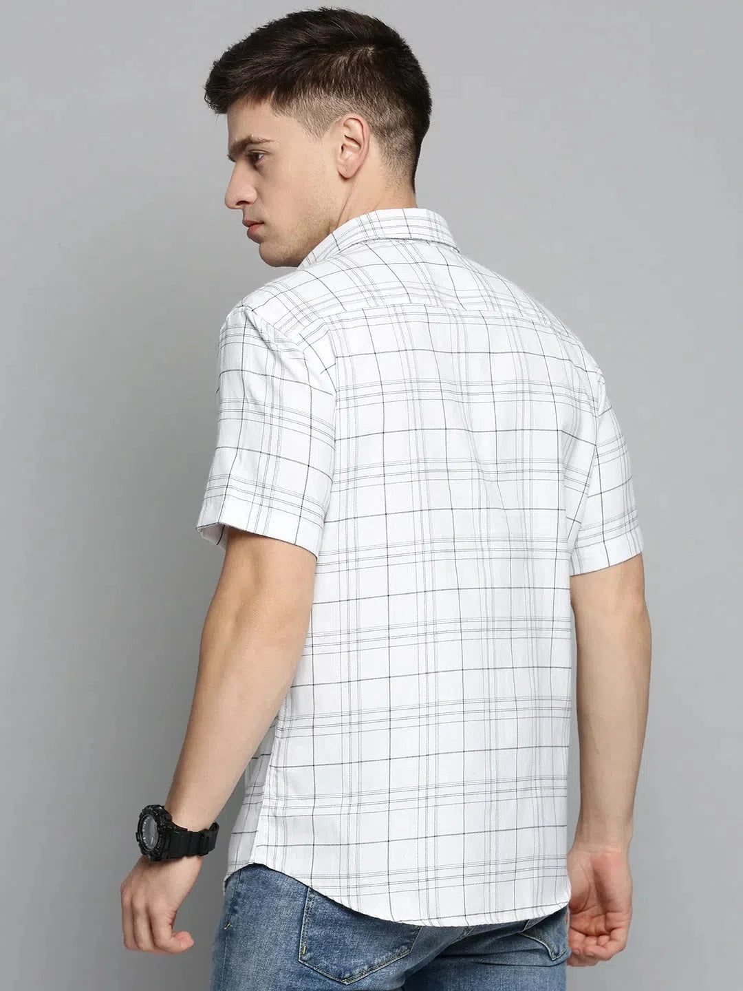 Mens Checked Cotton Shirt - White Casual Shirt | DesiQlo
